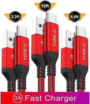 USB Type C Cable 3Pack 10ft+66ft+33ft USB A to USBC Fast Charger Nylon Braided Cord Compatible with Samsung Galaxy Note 9 8 S8 S9 S10 10 PlusLG V50 V40 G8 G7 ThinqMoto Z Z3SwitchRed