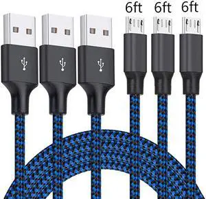 USB Cable 3Pack 6FT Android Charger Cord Long Nylon Braided Sync and Fast Charging Cables Compatible with Samsung Galaxy S6 S7 Edge Android Windows Smartphones and More Blue USB Cable 3Pack 6FT Android Charger Cord Long Nylon Braided Sync and Fast Charging Cables Compatible with Samsung Galaxy S6 S7 Edge Android Windows Smartphones and More Blue
