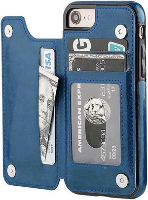 iPhone 8 Wallet Case with Card Holder iPhone 7 Case iPhone SE2020 Wallet Premium PU Leather Kickstand Card SlotsDouble Magnetic Clasp and Durable Shockproof Cover 47 InchBlue