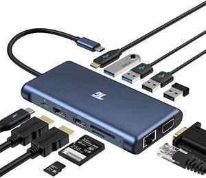 USB C Hub USB C Adapter  12 in 1 Triple Display Adapter with Dual 4K HDMI VGA 100W PD 30 RJ45 Ethernet USBA USBC Ports TFSD Card Reader for MacBook and TypeC Laptops