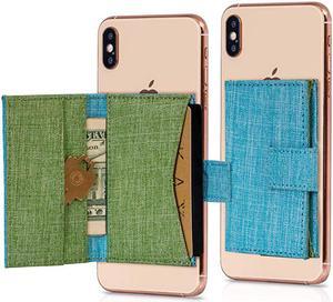 Phone Card Holder Stick on Wallet Phone Pocket for iPhone Android and All Smartphones Blue Green
