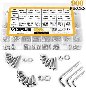 Screws Bolts Nuts Washers Hardware Assortment Kit,Metric M3 M4 M 5 Hex Button Socket Head Cap Screws Nuts Assortment Set Kit