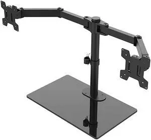 Free Standing Dual Monitor Stand Fully Adjustable Desk Mount with Glass Base Fits 2 Screens up to 27 inch 22 lbs per Arm with Grommet Base GMF002 Black by