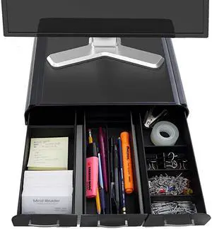 2MONSTA3DBLK PC Laptop IMAC Monitor Stand and Desk Organizer with 3 Draws for Storage 2Pack Black