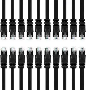 20 Pack Cat 6 Ethernet Cable Cat6 Snagless Patch 2 Feet Computer LAN Network Cord Black