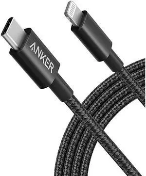 New Nylon USB-C to Lightning Charging Cord for [6ft MFi Certified] for iPhone 12/11 Pro/X/XS/XR / 8 Plus, Supports Power Delivery (Black)