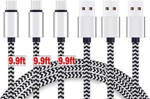 Type C Cable 10ft 3Pack Quick Sync Charging C 20 to A Nylon Braided Cord for BSB Qc Wall Car Charger for Galaxy s20 s20+ S20Ultra Note 10 Galaxy S10 Plus LG V20 G5