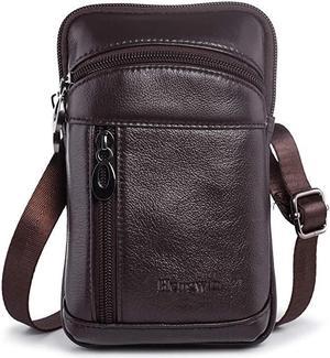 Leather Phone Belt Bag Samsung Galaxy Note 20 Ultra S21+ 10 Plus 9 8 Holster Belt Clip Carrying Case Pouch for iPhone 11 Pro Max XS Max 6s 7 8 Plus Holder Men Crossbody Shoulder Purse (Coffee)