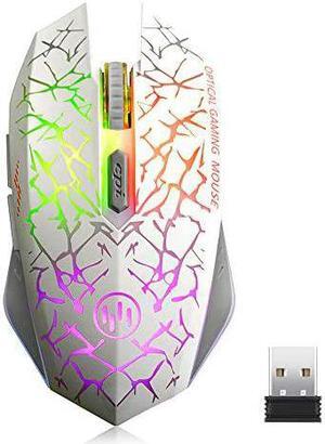 K6 Wireless Gaming Mouse, Rechargeable Silent LED Optical Computer Mice with USB Receiver, 3 Adjustable DPI Level and 6 Buttons, Auto Sleeping Compatible Laptop/PC/Notebook (White)