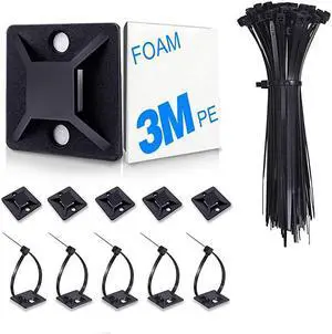 Tie Mount100 Pack Zip Tie AdhesiveBacked Mounts stick on wire holder Screw Hole Anchor Wire Tie Base Holders