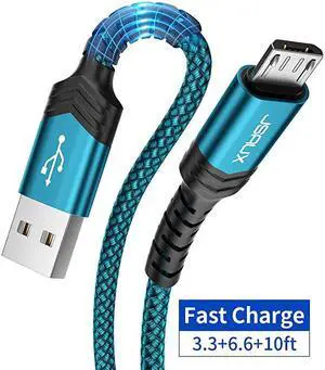 Micro USB Charger Cable,  (3-Pack 3.3ft+6.6ft+10ft) Android Charger Micro USB to USB A Nylon Braided Cord Compatible with Samsung Galaxy S6 S7 Edge Note 5, Kindle and More-Green