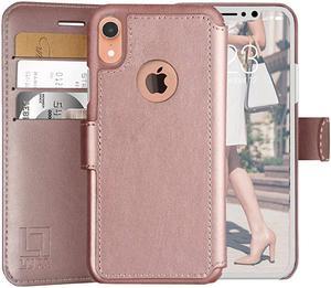 iPhone XR Wallet case Durable and Slim Lightweight with Classic Design UltraStrong Magnetic Closure Faux Leather Rose Gold for Apple XR