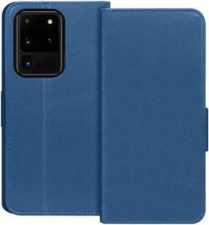 Case for Samsung Galaxy S20 Ultra 5G 6.9”Luxury [Cowhide Genuine Leather][RFID Blocking] Wallet Handmade Flip Folio Case with [Kickstand Function] and[Card Slots] for Galaxy S20 Ultra 6.9” Navy