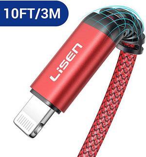 10ft / 3m)  Lightning to USB-A Cable, [MFi Certified] 10 Feet Long iPhone Charger, Durable Nylon Braided Fast Charging Cord Compatible with iPhone 11/Pro/X/Xs Max/XR/8 Plus /7 /iPad-Red