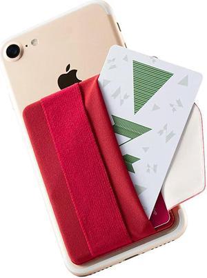 Phone Grip Credit Card Holder with Flap Secure StickOn Wallet as Phone Finger Strap Adhesive ID Card Case for iPhone Case Sinji Pouch BFlap Red