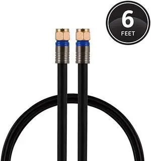 RG6 Coaxial Cable 6 ft FType Connectors Quad Shielded Coax Cable 3 GHz Digital inWall Rated Ideal for TV Antenna DVR VCR Satellite Cable Box Home Theater Black 33528