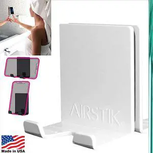 Cradle for Any Phone Tablet Pad Holder Selfie Caddy Mount Shelf Bathroom Shower Glass Mirror Window Wall Universal Reusable Waterproof TikTok compatible with iPhone or iPad Made in USA White