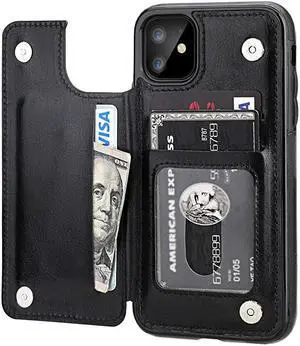 iPhone 11 Wallet Case with Card Holder PU Leather Kickstand Card Slots CaseDouble Magnetic Clasp and Durable Shockproof Cover for iPhone 11 61 InchBlack