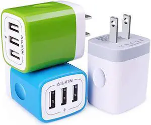 USB Plug in Wall Charger Charging Block 3Pack  31A Fast Charge 3 Port Power Adapter Cube Box Brick Base Compatible with Phone Pad LG Honor Samsung Kindle Fire Blue All USB