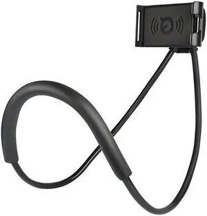 Smart Mobile Phone StandHanging on Neck Cell Phone Mount Holder Flexible Lazy Bracket DIY Free Rotating for Multiple Functions Black