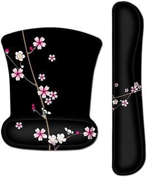 Mouse Pad Wrist Support Gaming Keyboard Wrist Pad Combo Set Durable Ergonomic Anti Slip NonSlip Square Base Rest Support Plum Blossoms Design