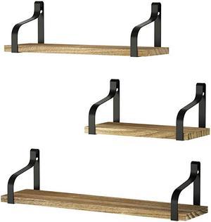 Floating Shelves Wall Mounted Set of 3 Rustic Wood Wall Storage Shelves for Bedroom Living Room Bathroom Kitchen Office and More Carbonized Black
