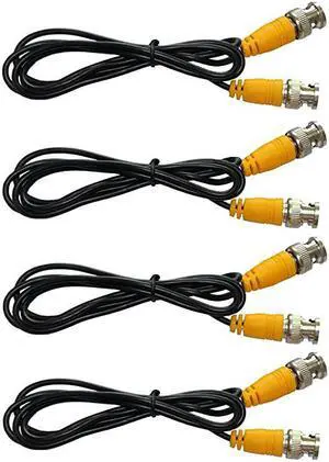 4Packs Black 1m BNC Male to BNC Male Jumper Cable with Yellow Connector for CCTV DVR to TV System