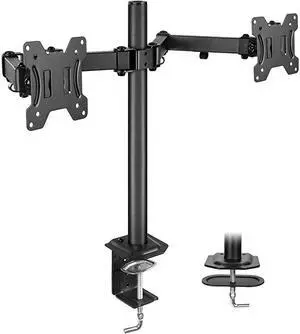 Dual Monitor Stand for 13-27 inch Screens, Heavy Duty Fully Adjustable Monitor Desk Mount, VESA Mount with C Clamp, Each Arm Holds 4.4 to 17.6lbs
