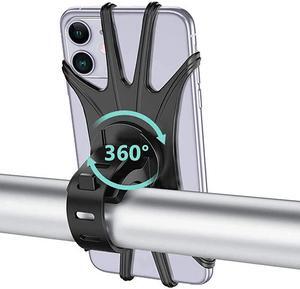 Bike Phone Mount Detachable 360° Rotation Motorcycle Phone Mount with Adjustable Universal Silicone Handlebar Cradle Compatible with iPhone Galaxy Smartphone Accessories Black