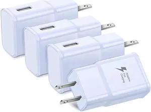 Adaptive Fast Charging Wall Charger,  4-Pack USB Wall Adapter Fast Charging Block Travel Phone Charger Block Compatible Samsung Galaxy S10 S9 S8 S7 S20 Note 8 9 10, iPhone, HTC and More