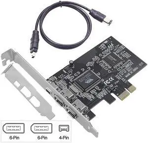 PCIe 3 Ports 1394A Firewire Expansion Card PCI Express 1X to External IEEE 1394 Adapter Controller 2 x 6 Pin + 1 x 4 Pin for Desktop PC and DV Connection