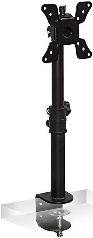 Single VESA Monitor Mount | Vertical Monitor Desk Stand | Telescoping Pole Height Adjustable | Fits 19 20 21 22 23 24 27 29 30 Inch Computer PC Screens | CClamp Base