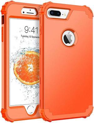 Case for iPhone 8 Plus iPhone 7 Plus Case 3 in 1 Hybrid Hard Plastic Soft Rubber Heavy Duty Rugged Bumper Shockproof FullBody Protective Phone Cover for iPhone 8 Plus7 Plus Coral Orange