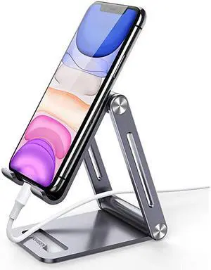 Cell Phone Stand Adjustable Aluminum Mobile Phone Holder for Desk Compatible for iPhone 12 Pro Max 11 X SE XS XR 8 Plus 6 7 6S Samsung Galaxy Note20 S20 S10 S9 S8 S7 Smartphone Foldable