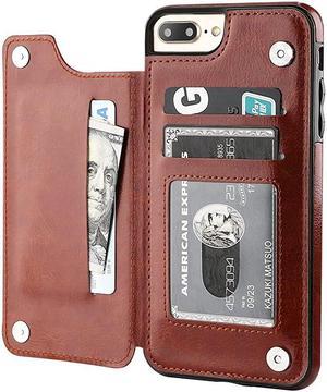 iPhone 7 Plus iPhone 8 Plus Wallet Case with Card Holder Premium PU Leather Kickstand Card Slots CaseDouble Magnetic Clasp and Durable Shockproof Cover 55 InchBrown