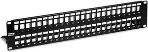 48-Port Blank Keystone Shielded 2U HD Patch Panel, TC-KP48S, 2U 19” Metal Rackmount Housing, Network Management Panel, Recommended with TC-K06C6A Cat6A Keystone Jacks (Sold Separately)