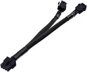 Dual 6 Pin Female to 8 Pin Male GPU Power Adapter Cable Braided Sleeved 9 inches