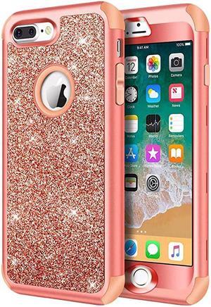 Designed for iPhone 8 Plus iPhone 7 Plus Case Heavy Duty Defender Protective Bling Glitter Sparkle Hard Shell Hybrid Shockproof Rubber Bumper Cover for iPhone 7 Plus and 8 Plus Orange