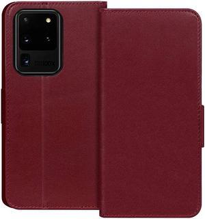 Case for Samsung Galaxy S20 Ultra 5G 69Luxury Cowhide Genuine LeatherRFID Blocking Wallet Handmade Flip Folio Case with Kickstand FunctionandCard Slots for Galaxy S20 Ultra 69 Wine Red