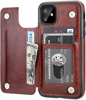 iPhone 11 Wallet Case with Card Holder PU Leather Kickstand Card Slots CaseDouble Magnetic Clasp and Durable Shockproof Cover for iPhone 11 61 InchBrown