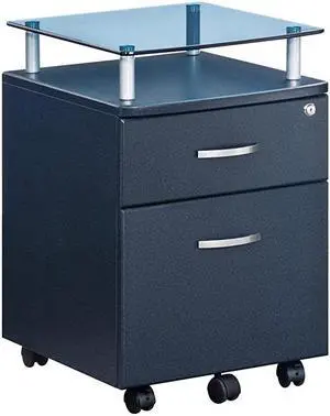 Rolling File Cabinet with Glass Top Graphite