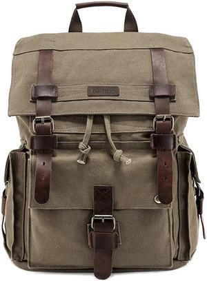 Mens Leather Canvas Backpack Large School Bag Travel Rucksack Black