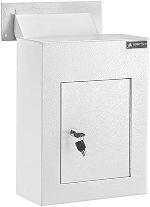 Through The Wall Drop Box Safe Durable Thick Steel wAdjustable Chute Mail Vault for Home Office Hotel Apartment White