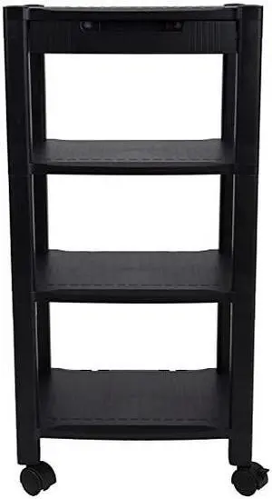 PRCARTLG-BLK 4 Printer Cart, Stand with Wheels, Drawer, Cord Management, Office Paper, Shelf Organization, 40 lb Capacity, Black