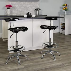 Vibrant Black and Chrome Drafting Stool with Tractor Seat