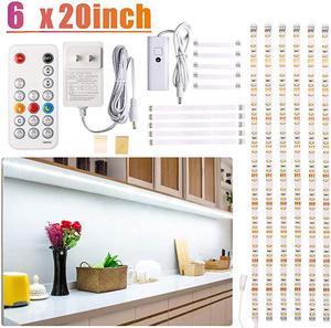 Counter Light Dimmable LED Cabinet Lighting 6 PCS LED Strip Light Bars with Remote Control for KitchenShelfPantryShowcaseDeskCupboard 6000K White Timing 16W 1500LM98 ft