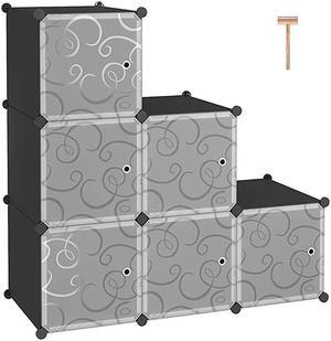 Cube Storage Organizer 6Cube Shelves Units Closet Cabinet DIY Plastic Modular Book Shelf with Doors Ideal for Bedroom Living Room Office 366 L x 124 W x 366 H Black