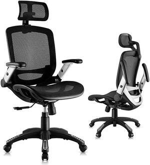 Ergonomic Mesh Office Chair High Back Desk Chair Adjustable Headrest with FlipUp Arms Tilt Function Lumbar Support and PU Wheels Swivel Computer Task Chair