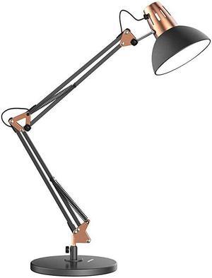 Metal Desk Lamp Adjustable Goose Neck Architect Table Lamp with OnOff Switch Swing Arm Desk Lamp with Clamp EyeCaring Reading Lamp for Bedroom Study Room Office Sandy Black