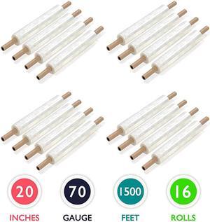 20 inch x 1000 Feet Stretch Wrap Extended Core Handle Clear Stretch Film 16 Rolls